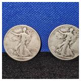 (2)1936 Walking Liberty Half Dollar,worn