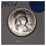 1951-D Franklin Half Dollar, BU
