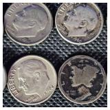 10-Silver Dimes including 2 Mercury