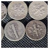 10-Silver Dimes including 2 Mercury