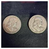 2-Franklin Halves, 1953,1954