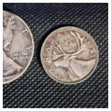 1941 Walking Liberty Half, 1943 Washington, 1943 Canadian Quarter
