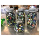 4 Jars Marbles - Interesting Colors/Designs