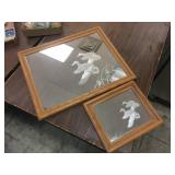 2 Etched Mallard Mirrored Glass Frames 12 1/2" x 10 1/2" - 22 1/2" x 18 1/2"