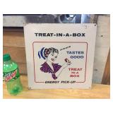 Vintage "Treat-In-A-Box" Advertiser Metal Sign - 13 1/2" x 13 1/2"