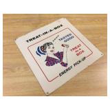 Vintage "Treat-In-A-Box" Advertiser Metal Sign - 13 1/2" x 13 1/2"