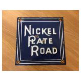 Vintage "Nickel Plate Road" - Porcelain Railroad Sign 8" x 8"