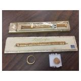 2 Vintage Gold Filled Watch Bands - Ring Marked Thailand - GF Pin