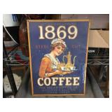 Vintage Embossed Shear Coffee 1869 - Metal Advertiser Sign