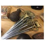 Group Vintage Items - Compass - Cannon Ball - Flashlight - Skewers - Buttons - etc