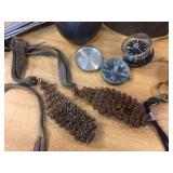 Group Vintage Items - Compass - Cannon Ball - Flashlight - Skewers - Buttons - etc