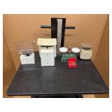 Four Vintage Scales - Balance Beam Scale, Utility Scale, Health O Meter.