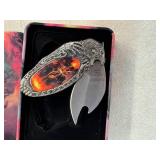 Boris Vallejo Collectible Knife in Metal Case. "Mistress of the Volcano" Kingstone Collection