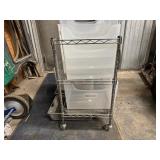 Small Rolling Metro Cart with Two Bottom Drawers and Eleven Plastic Multi-Purpose Bins (Cart 25" x 15.5" x 28")