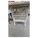 Wicker Table with Shelves, Very Nice Condition and Metal Plant Stand