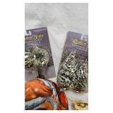 Christmas Lot with Tin Santa holding Pipe, Foil Decorations, Sleigh/Reindeer