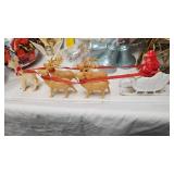 Christmas Lot with Tin Santa holding Pipe, Foil Decorations, Sleigh/Reindeer