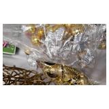 Christmas Lot with Tin Santa holding Pipe, Foil Decorations, Sleigh/Reindeer