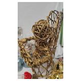 Christmas Lot with Tin Santa holding Pipe, Foil Decorations, Sleigh/Reindeer