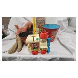 Vintage Wheel of Fortune Game, Hanna Barbara Litho Pail, and Stuffed Anmals