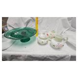 Flower Patter Sug/Creamer, Butter Dish(cracks as Shown), 12" Cake Stand