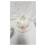 Flower Patter Sug/Creamer, Butter Dish(cracks as Shown), 12" Cake Stand