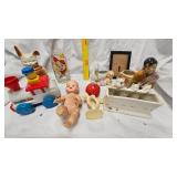 Bunny Covered Dish, Rubber Doll, Rattle, Alvin Chipmunk Glass, Planters