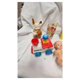 Bunny Covered Dish, Rubber Doll, Rattle, Alvin Chipmunk Glass, Planters