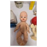 Bunny Covered Dish, Rubber Doll, Rattle, Alvin Chipmunk Glass, Planters