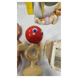 Bunny Covered Dish, Rubber Doll, Rattle, Alvin Chipmunk Glass, Planters