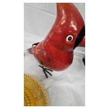 Amberr Glass Serving Tray/Metal Cardinal Sculpture