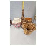 Hat Box, Wood Sculpture,  Basket w/Leather Straps