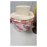 Hat Box, Wood Sculpture,  Basket w/Leather Straps