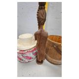 Hat Box, Wood Sculpture,  Basket w/Leather Straps