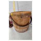 Hat Box, Wood Sculpture,  Basket w/Leather Straps