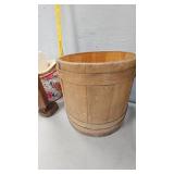 Hat Box, Wood Sculpture,  Basket w/Leather Straps