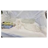 Clear Glass Basket/4 Oval Relish Dishes, Candles