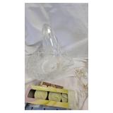Clear Glass Basket/4 Oval Relish Dishes, Candles