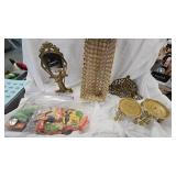 Brass  Mirror, Letter Holder and Picket Basket
