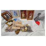Cat Pics(raised), silver bell, wood puzzle and Misc Vintage