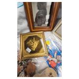 Cat Pics(raised), silver bell, wood puzzle and Misc Vintage
