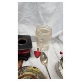 Metal Tea Set Pieces, Rubber Duck, Tin Stove and Light Fixture