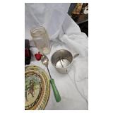 Metal Tea Set Pieces, Rubber Duck, Tin Stove and Light Fixture