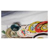 Metal Tea Set Pieces, Rubber Duck, Tin Stove and Light Fixture