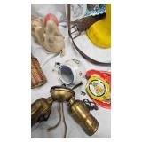 Metal Tea Set Pieces, Rubber Duck, Tin Stove and Light Fixture
