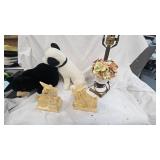 Flower Lamp, Stuffed Gof and Bear, Scotty Dog Book Ends