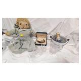 LaSalle  Watch amd stiffed Doll, Minature Clear Glassware