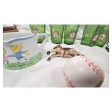 5Ct Handpainted Green Glasses, Planter, Rattle Toy