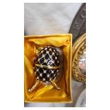 Fabrege Style Egg, Plates, Grape Vine Flower Pot, Horse Tin Box