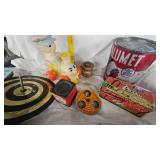 Top, Horseshoe Toss Game, Rubber Train/Conductor Toy